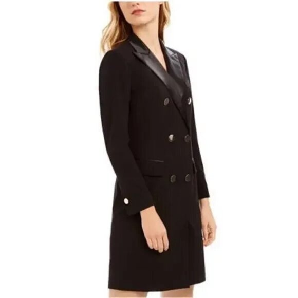 💕ANNE KLEIN💕 Double Breasted Tuxedo Blazer Dress ~ Black 12 - Picture 7 of 16